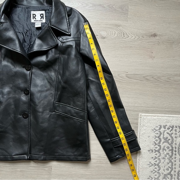 Vintage 90s Y2K Rave 4 Real Black Faux Leather Jacket Large Gothic Grunge Cyber - Picture 15 of 16